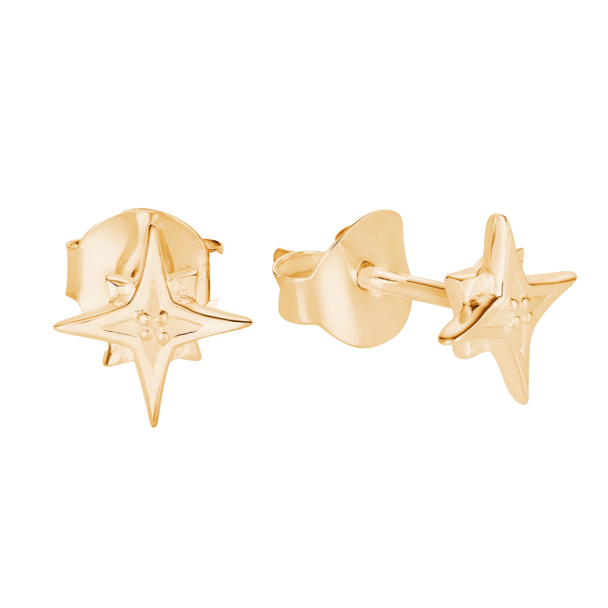 9ct Gold Compass Star Stud Earrings by Yasmin Everley