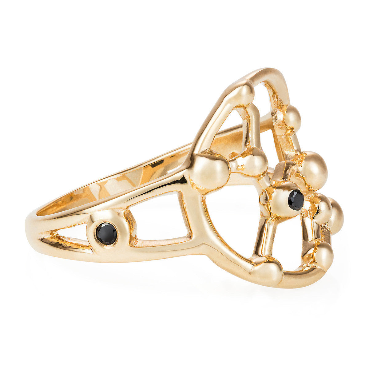Gold star sign astrology Constellation Ring with Black Diamonds