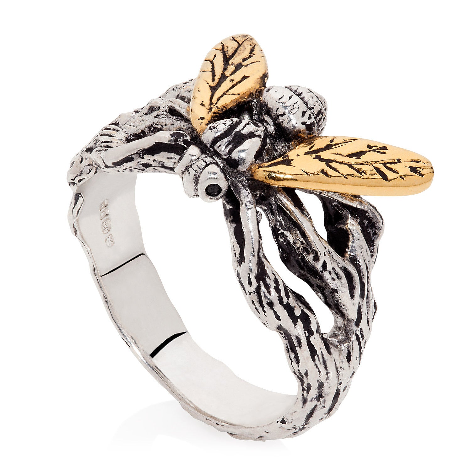 Gilded Hoverfly Ring with Black Diamonds