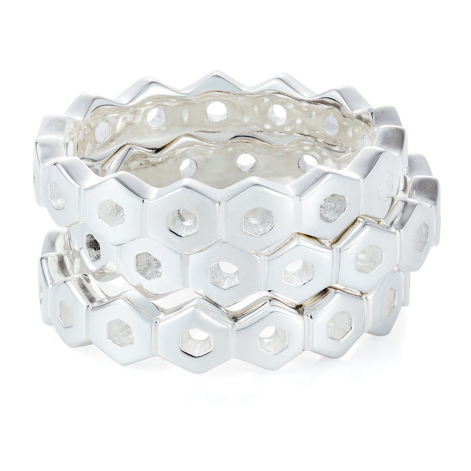 Silver Honeycomb Ring Stacking Rings