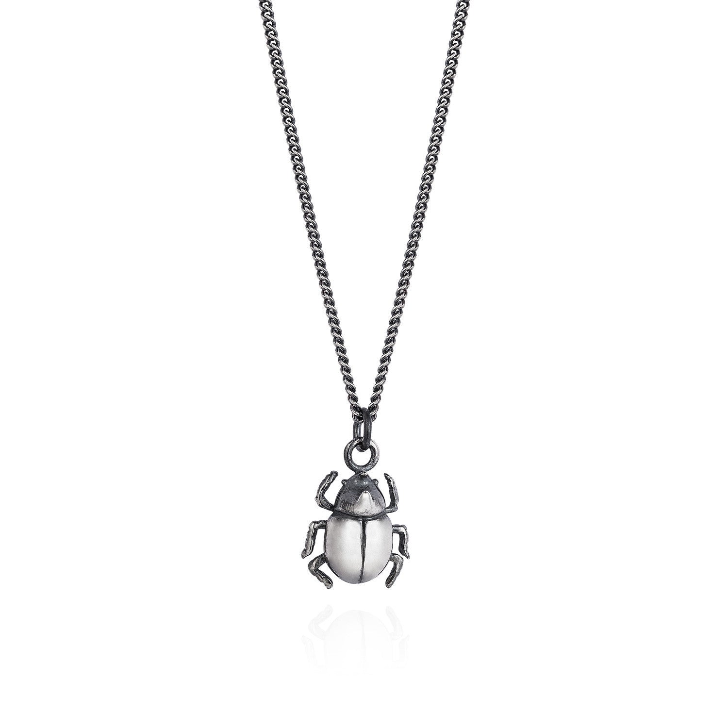 Dark Silver Little Rhino Beetle Necklace