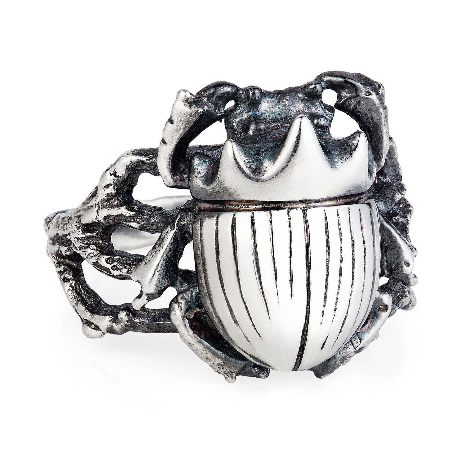 Dark Silver Little Scarab Beetle Ring