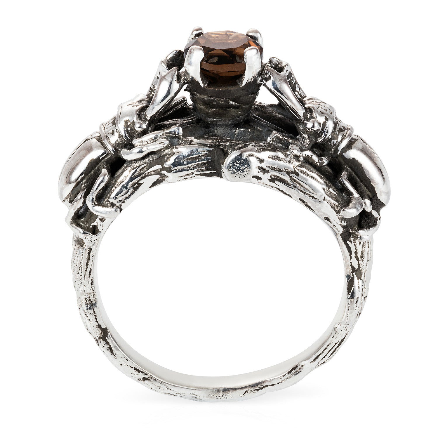 Little Stag Beetle Cocktail Ring with smokey quartz
