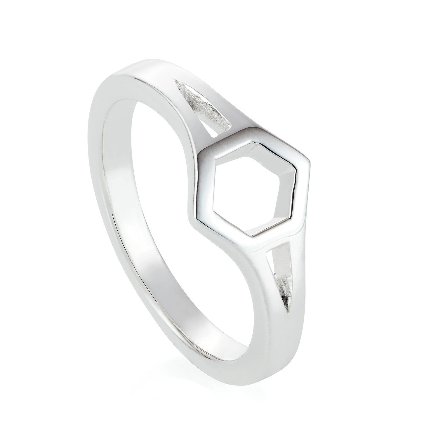 Silver Open Hexagon Ring