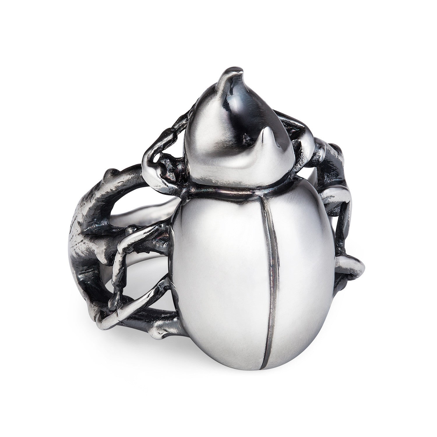 Dark Silver Rhino Beetle Ring