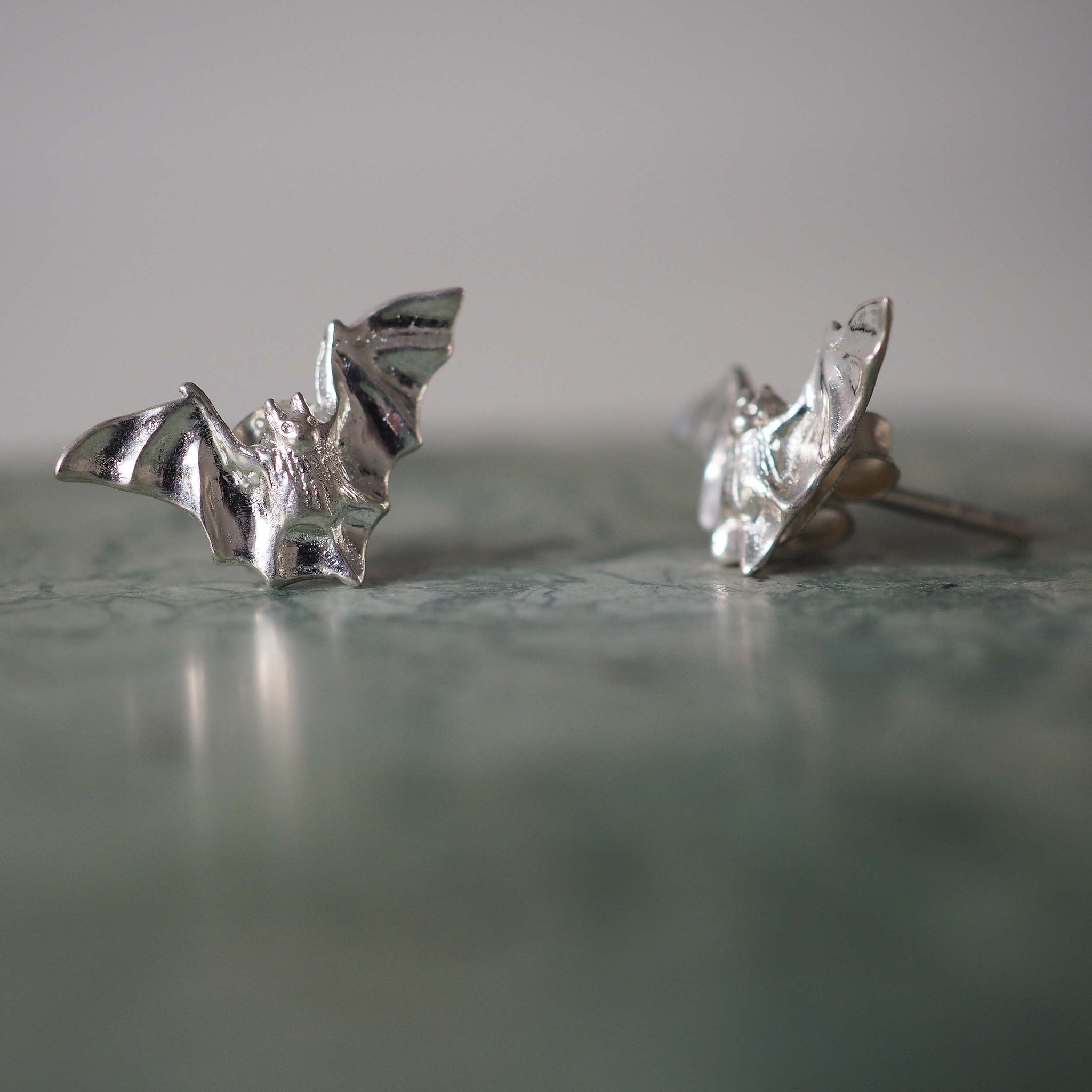 Bat stud earrings sterling silver polished finish by Yasmin Everley